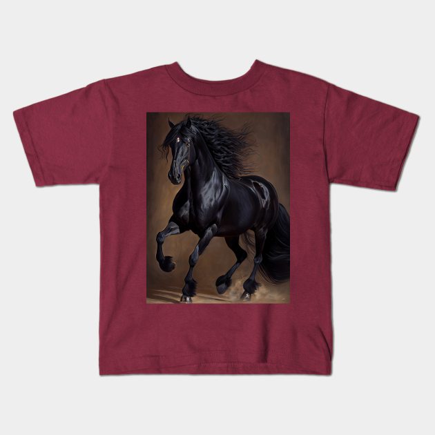 Friesian Horse - Oil paint Kids T-Shirt by ABART BY ALEXST 